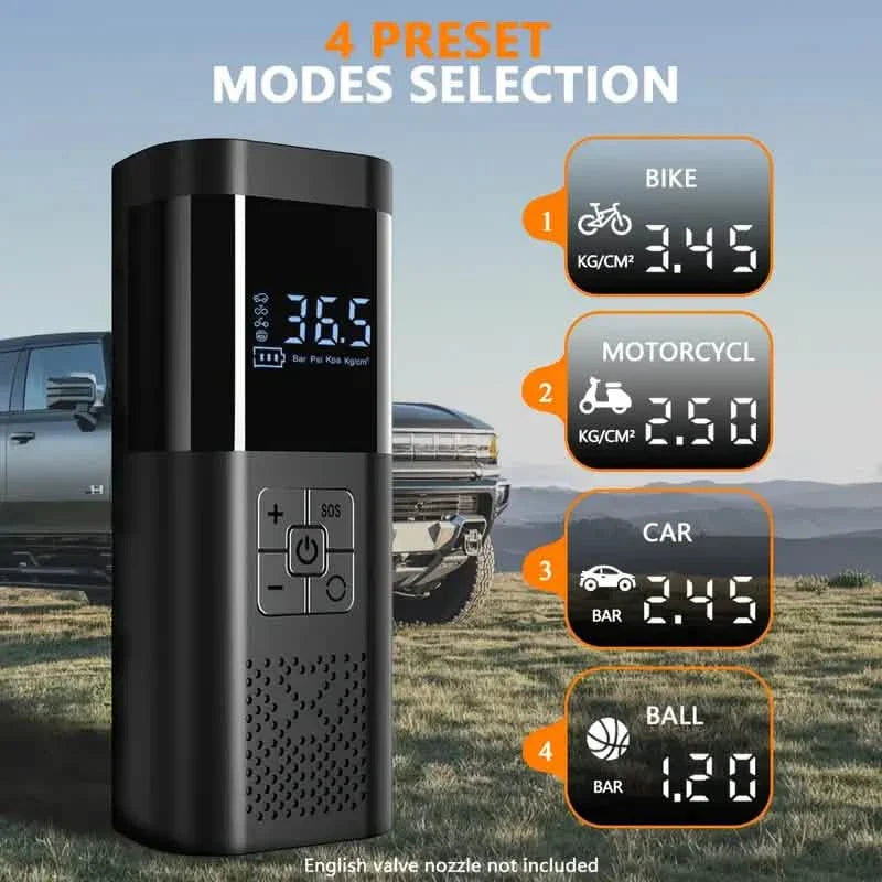 Portable Electric Tire Inflator – 150PSI Air Compressor with Digital Gauge &amp; LED Light
