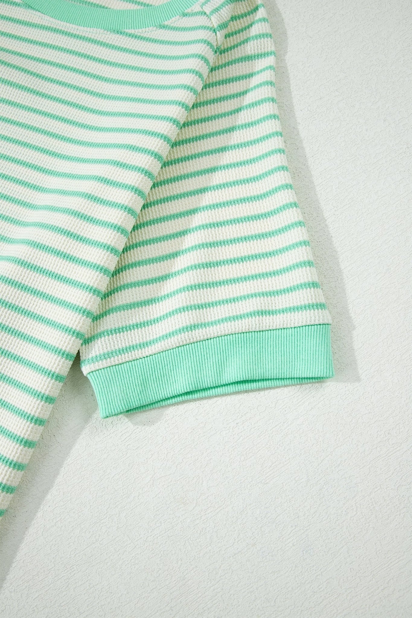 Green Stripe Colorblock Trim Round Neck Short Sleeve Tee - Loving It Shop