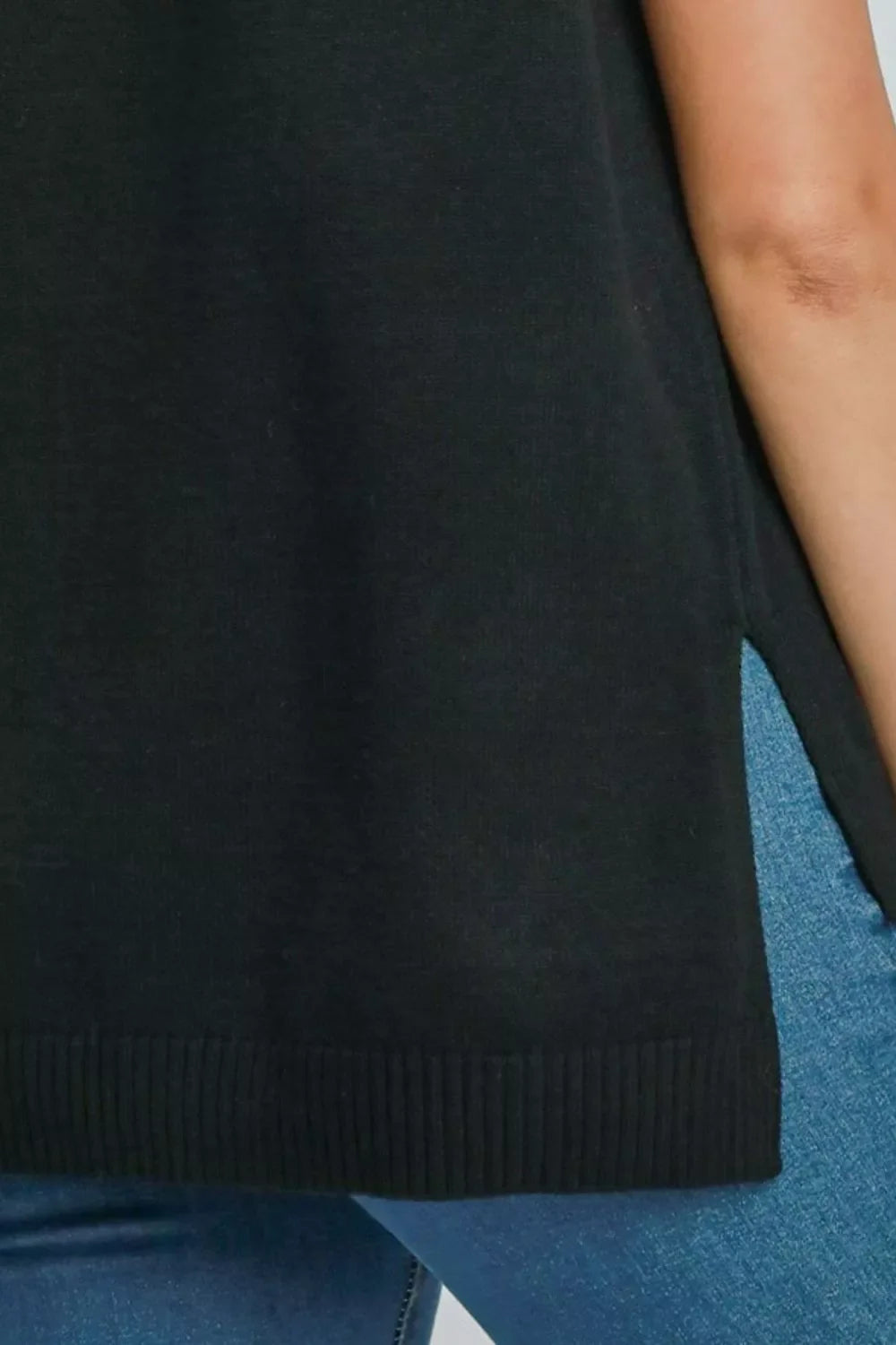 High-Low Turtleneck Sleeveless Sweater Top