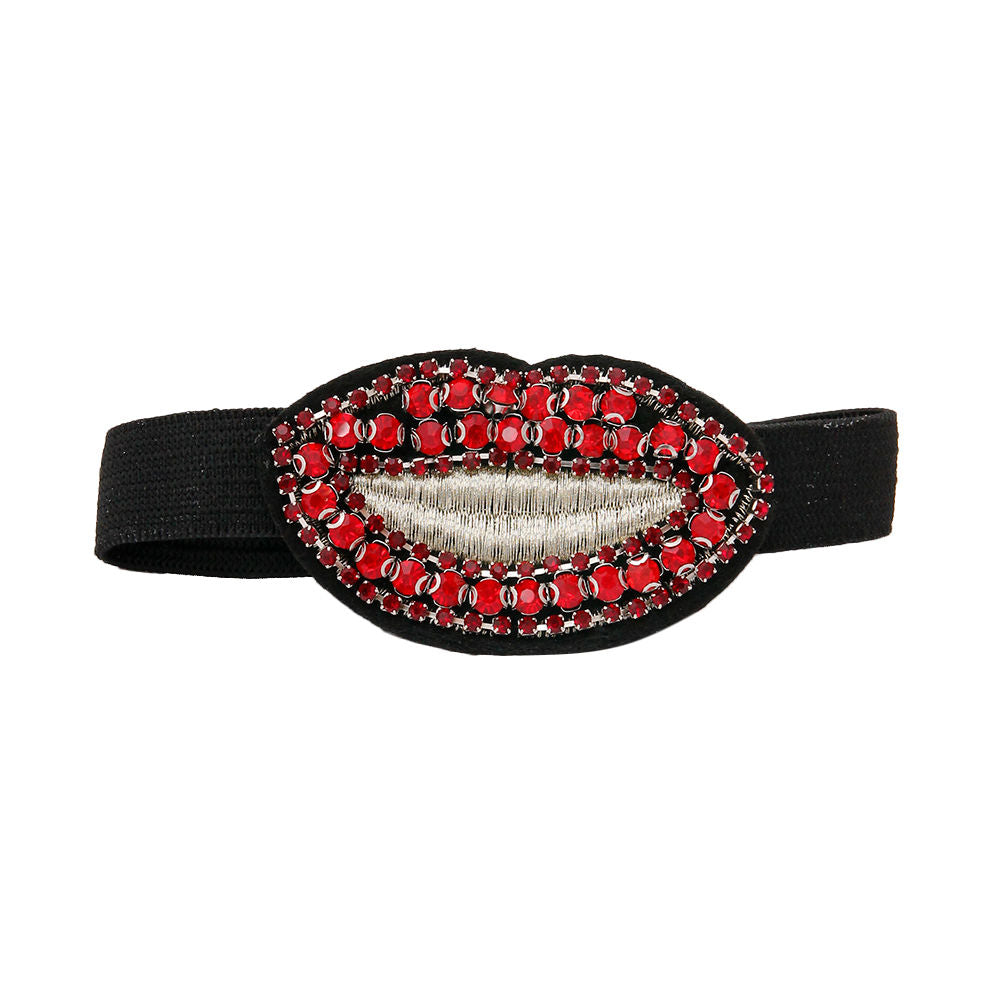 Statement Shoe Bands Pair with Red Rhinestone Lips, Trendy Fashion Accessory
