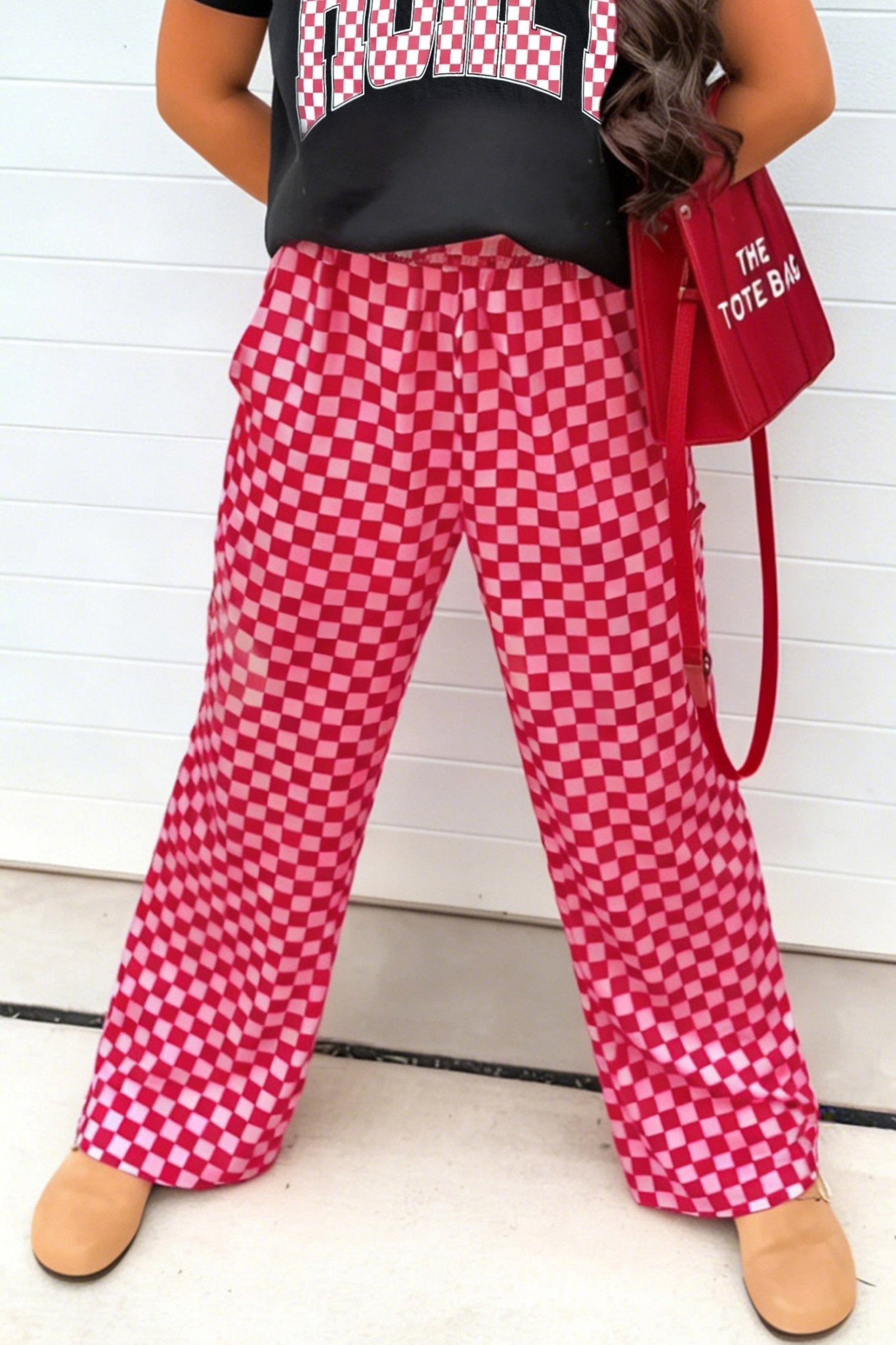 Rose Elastic Waist Plaid Full - length Shift Pants - Loving It Shop
