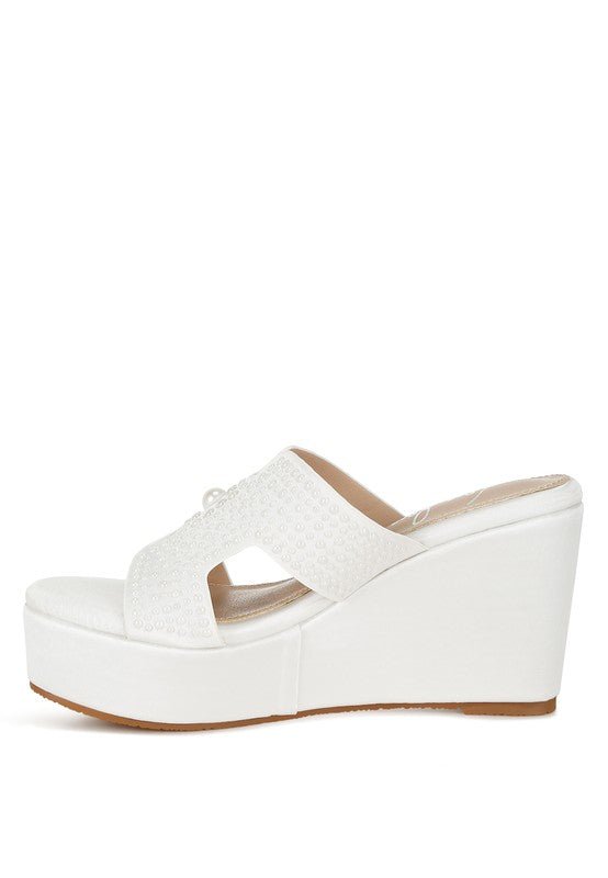 Renier Satin Pearl Detail Wedge Sandals - Loving It Shop