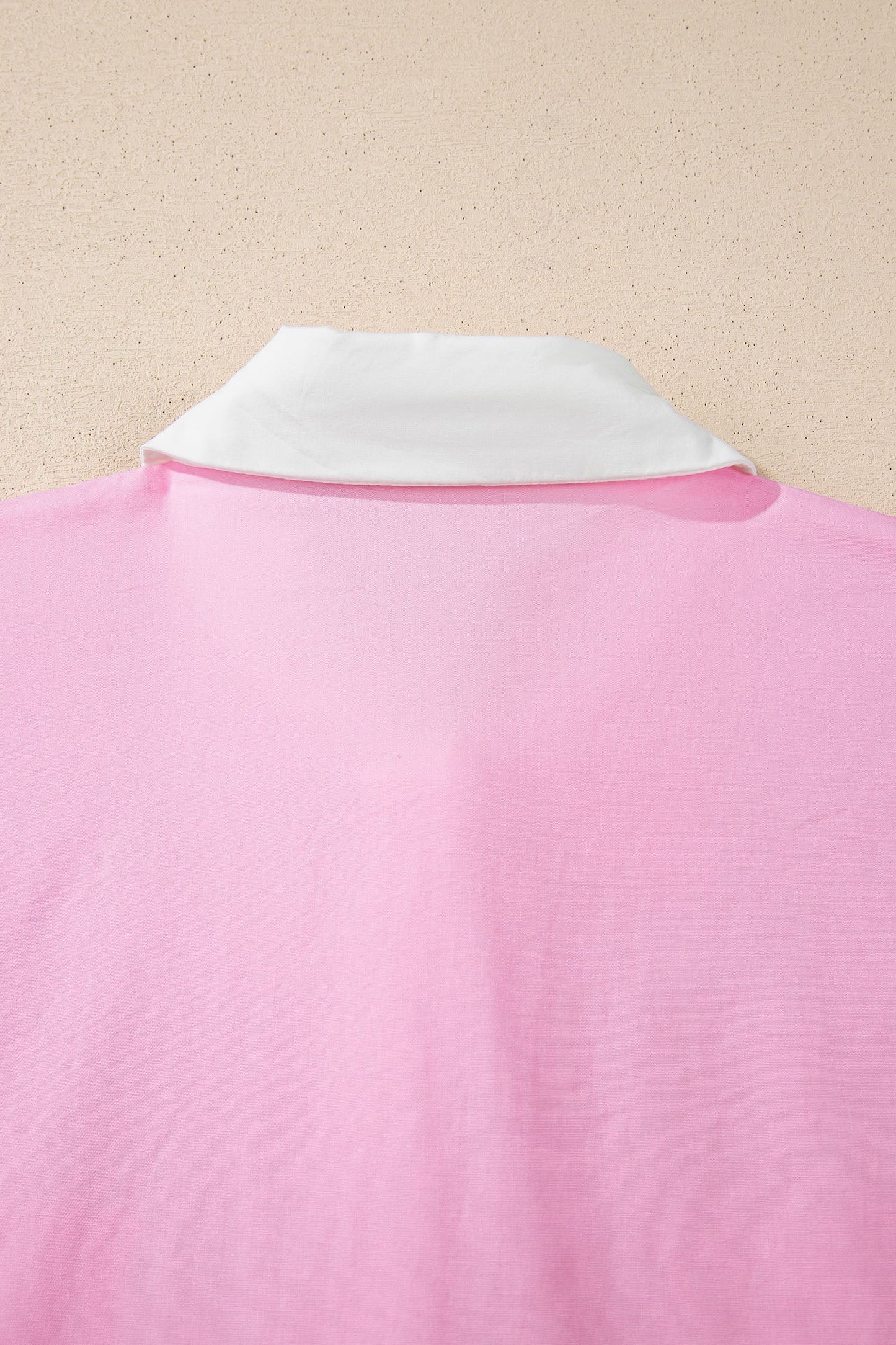 Pink Hollow-out Floral Contrast Patchwork Short Sleeve Button Up Shirt
