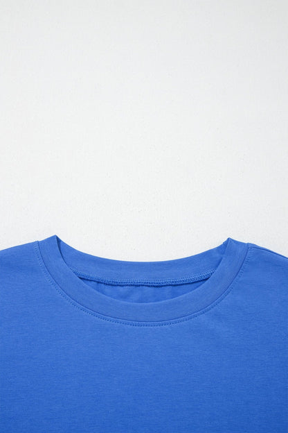 Dark Blue Varsity Striped Short Sleeve Crew Neck T Shirt - Loving It Shop