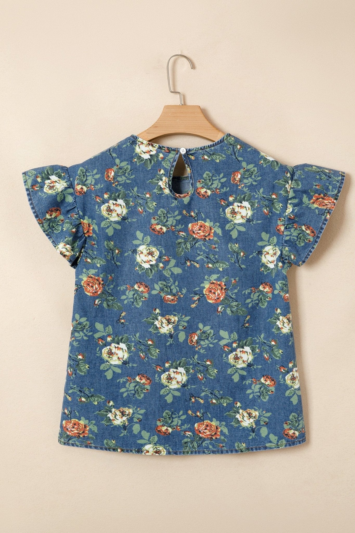 Ashleigh Blue Ruffled Short Sleeve Floral Denim Top - Loving It Shop