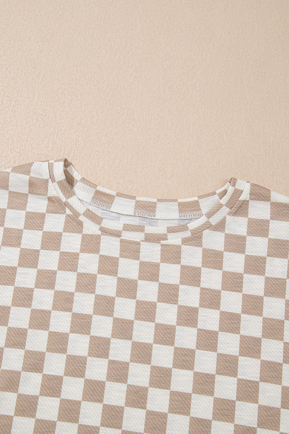 Brown Checkerboard T Shirt and High Waist Skorts 2 Piece Outfit