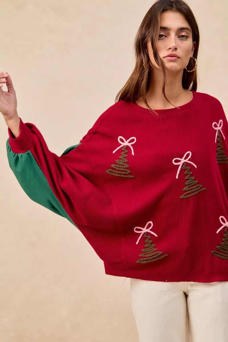 Christmas Theme Tree Embroidered Sweater