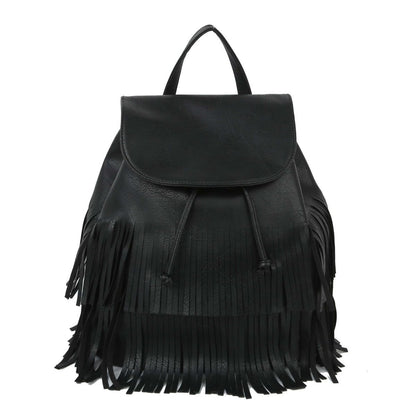 Convertible Black Double Fringe Backpack Stylish Fashion Accessory