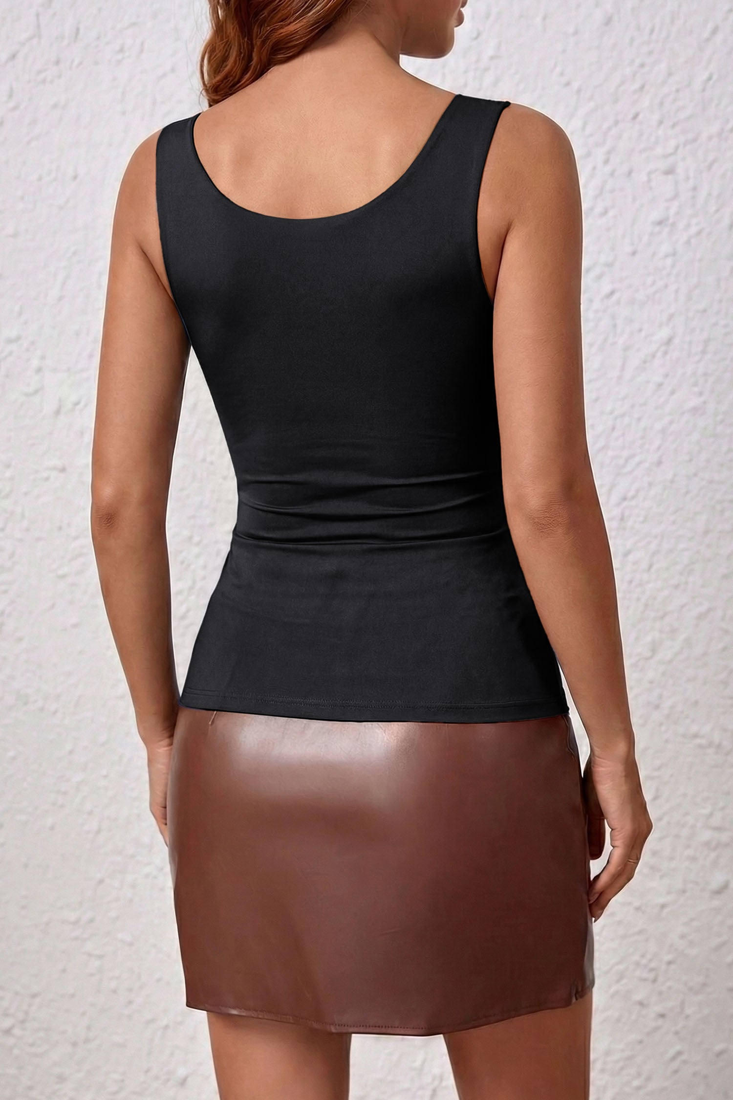 Black Solid Color Wide Strap Splicing Athleisure Tank Top - Loving It Shop