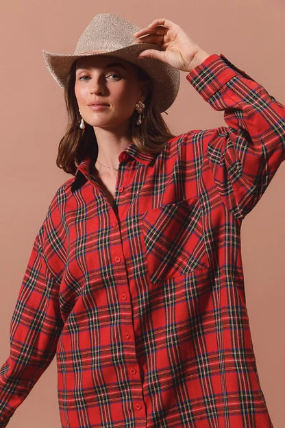Christmas Checker Plaid Button Up Shirt Dress