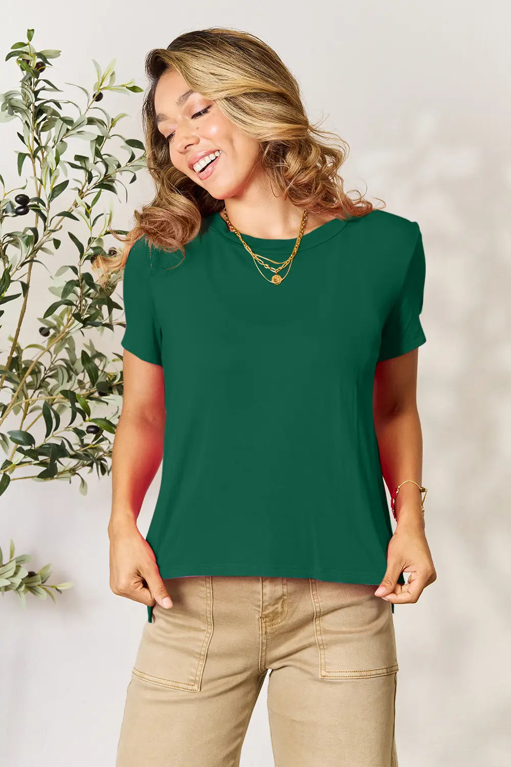 Full Size Round Neck Short Sleeve T-Shirt Plus Size