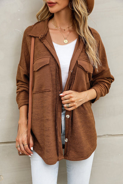 Brown Contrast Flap Pockets Relaxed Shacket - Loving It Shop