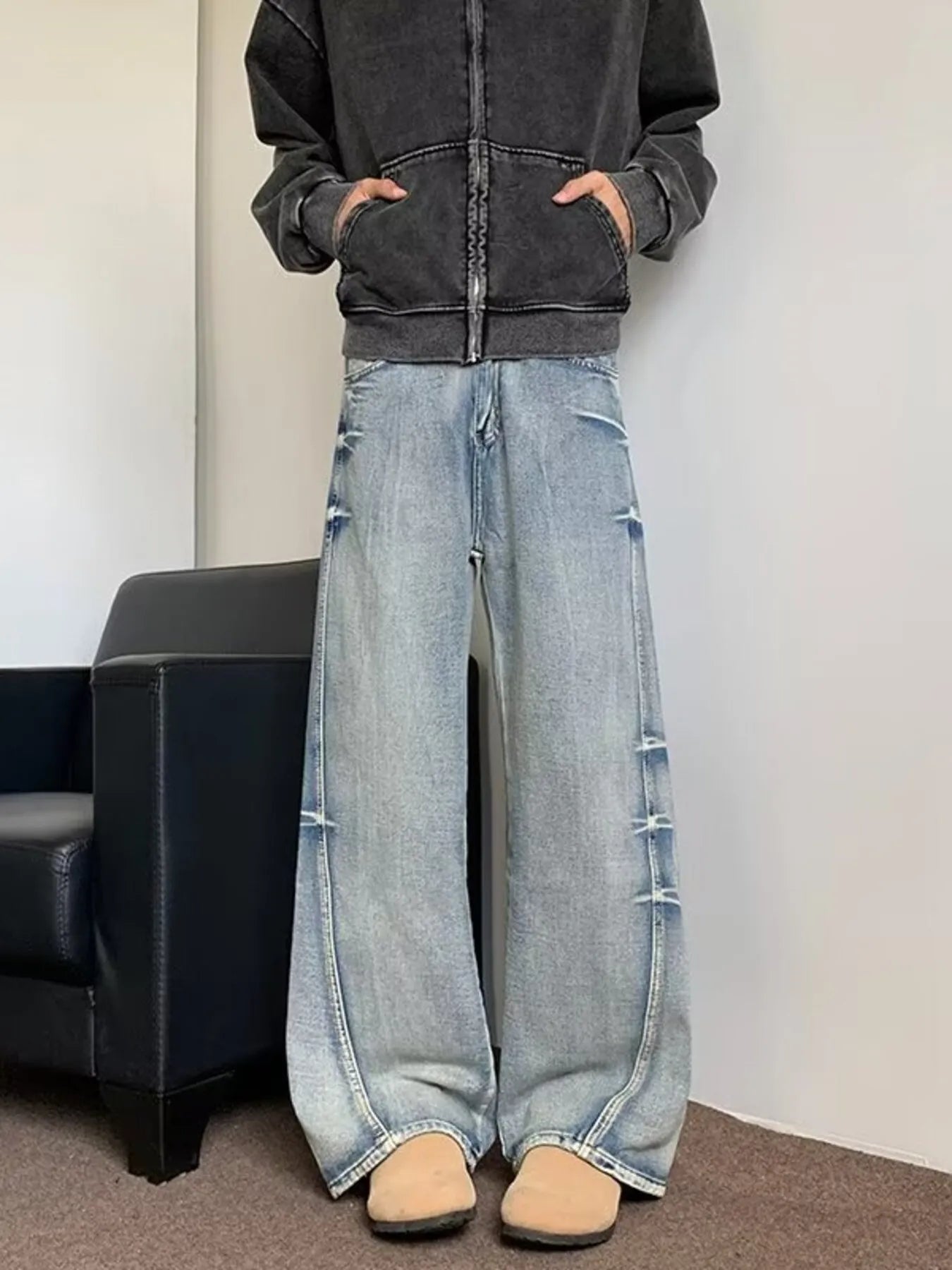 Men's Full Size Wash Wide Leg Jeans Plus Size
