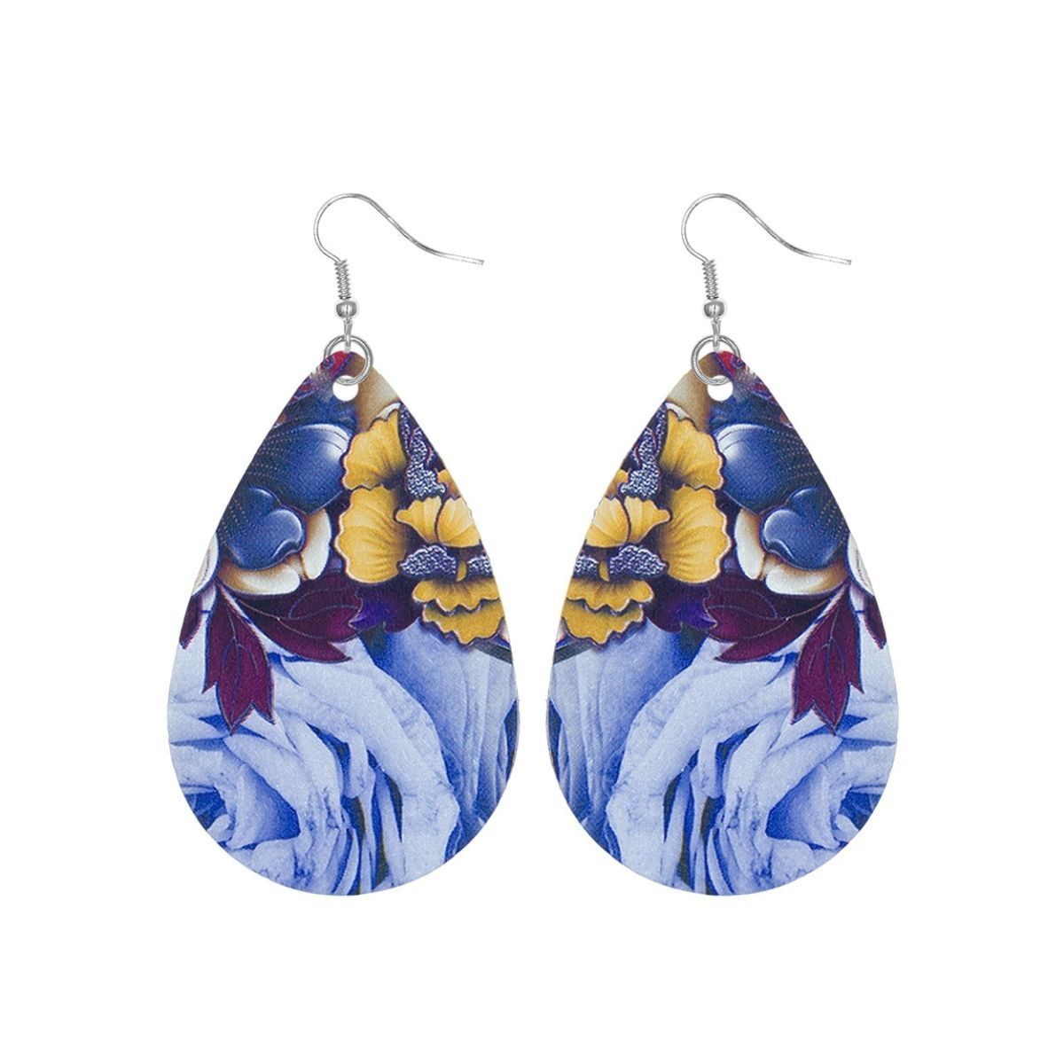 Teardrop Earrings with Various Flower Prints – Stylish Statement Jewelry