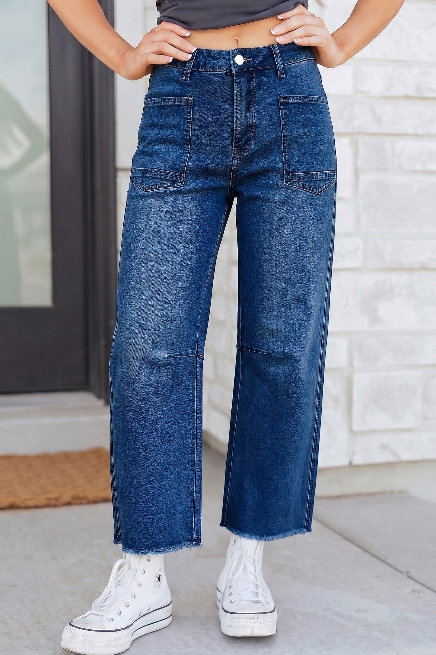 Sail Blue Frayed Cropped Straight Jeans