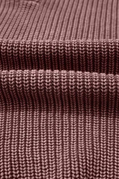 Dark Brown Mineral Washed Knit Button Polo Collar Loose Sweater