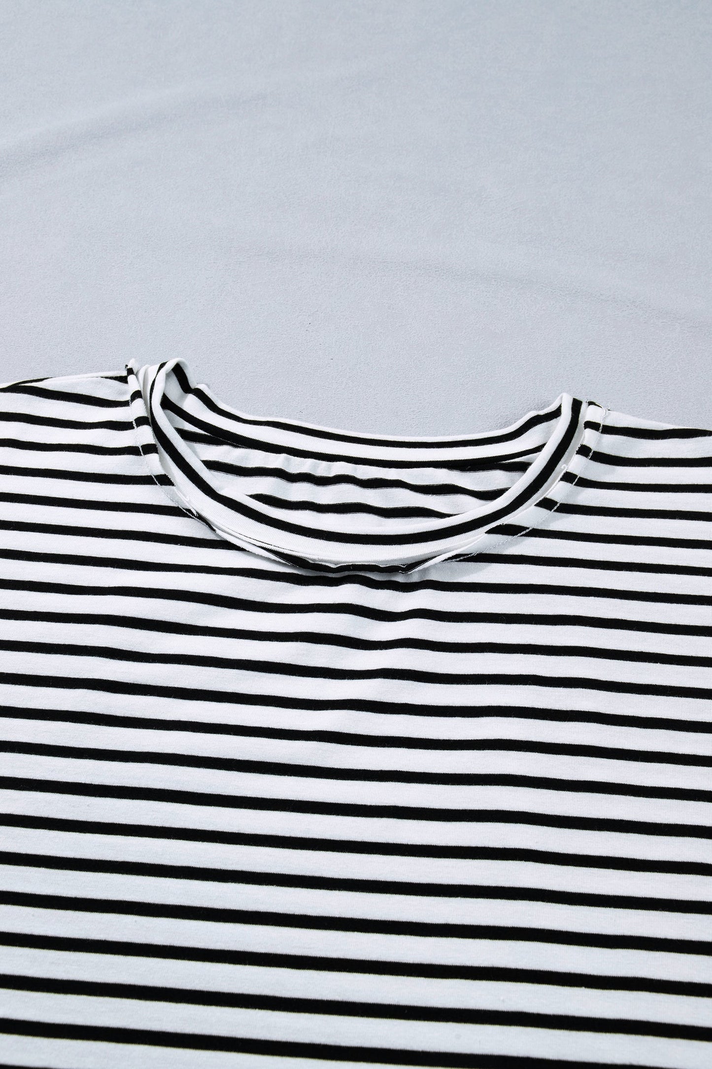 Black Stripe Plus Size Striped Short Sleeve Top with Floral Puff Sleeves