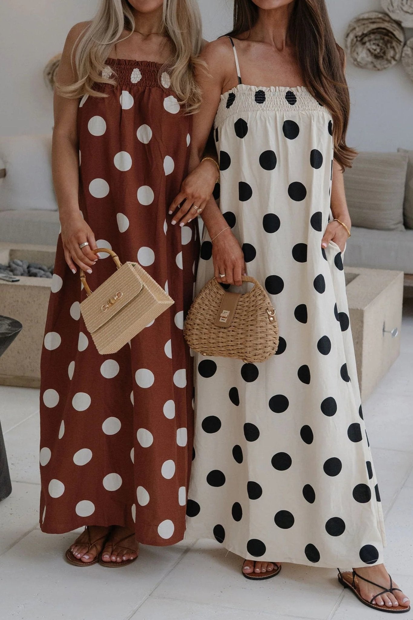 White Polka Dot Spaghetti Straps Maxi Dress - Loving It Shop