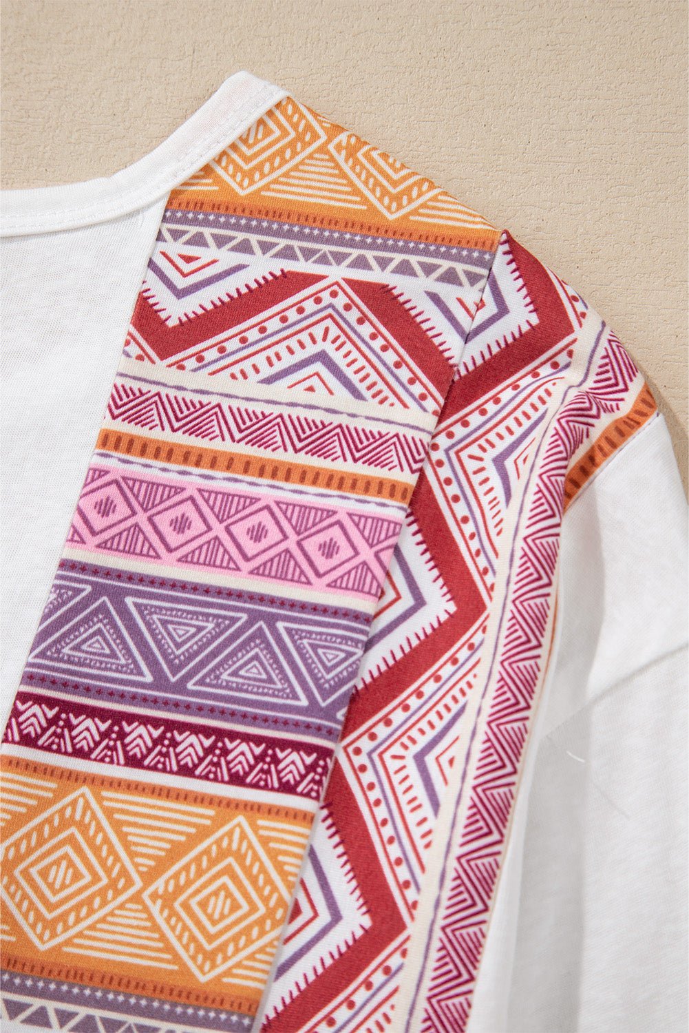 White Western Aztec Print Patchwork Ruffled Tunic Long Sleeve Babydoll Top - Loving It Shop