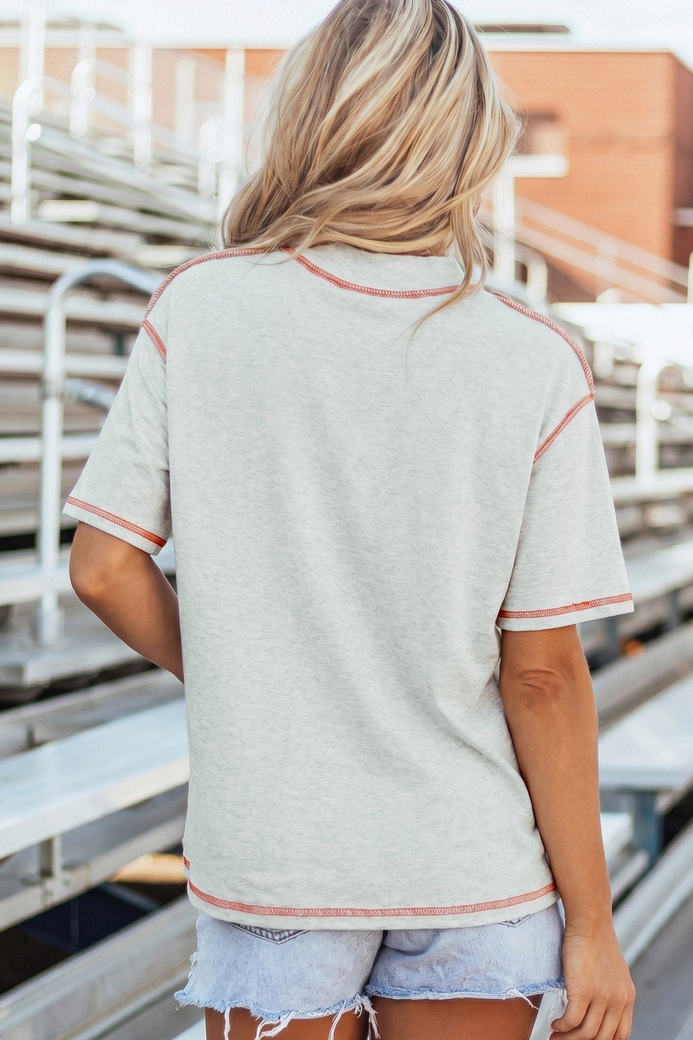 Light Grey GAME DAY/ FOOTBALL Double Side Printed Seam Detail Loose Tee - Loving It Shop