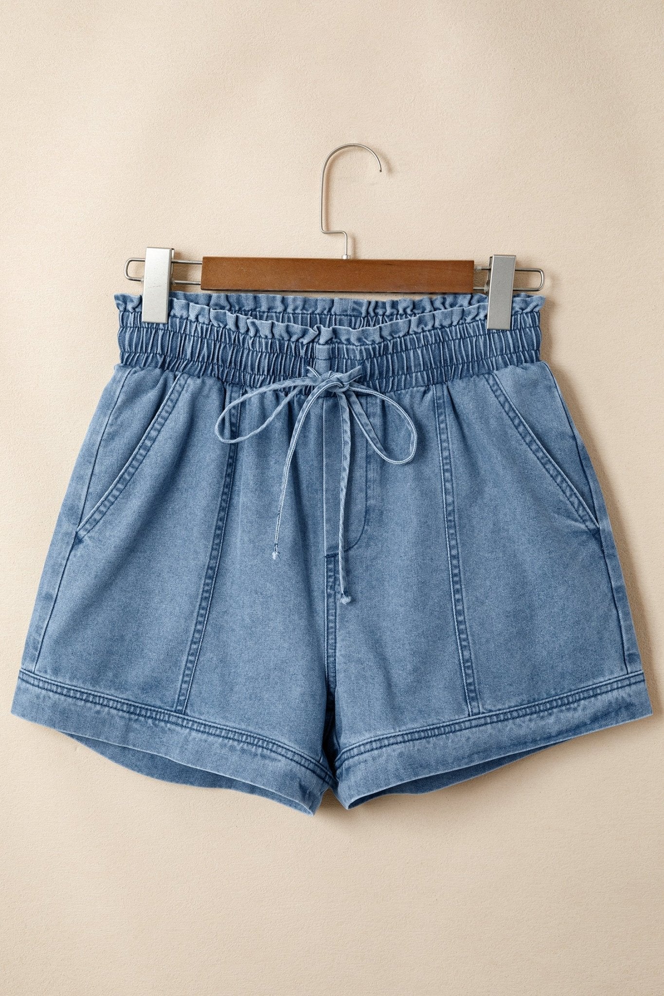Dusk Blue Smocked Elastic Waist Denim Shorts - Loving It Shop