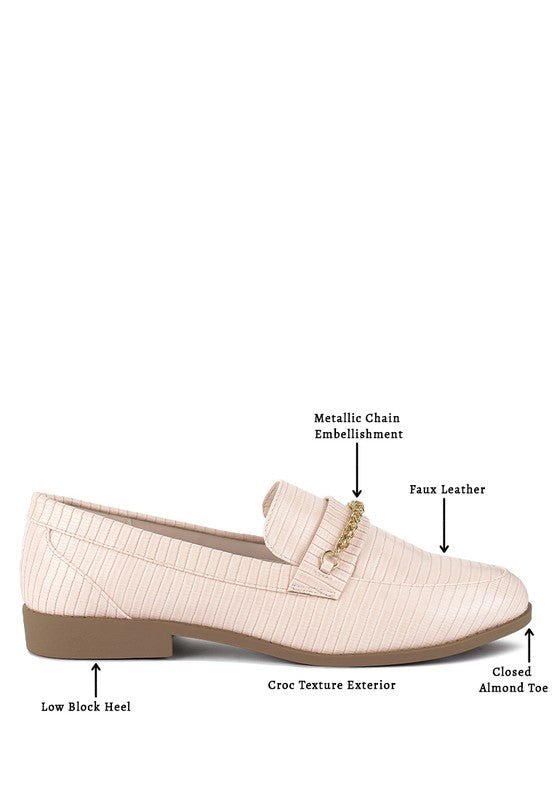 Vouse Low Block Loafers Adorned With Golden Chain - Loving It Shop