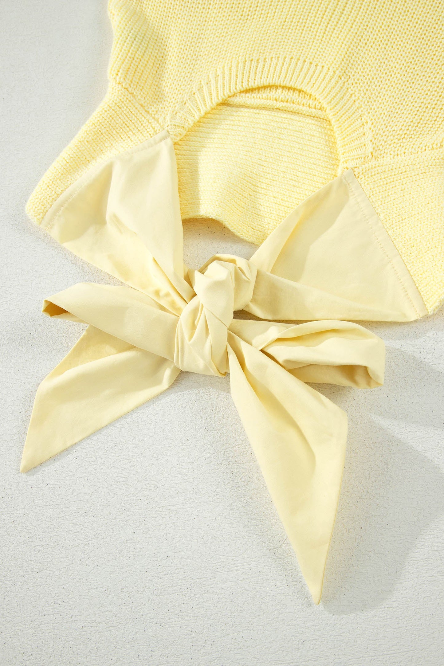 Yellow Cream Solid Color Cropped Knit Knot Back Cutout Sweater Tank - Loving It Shop