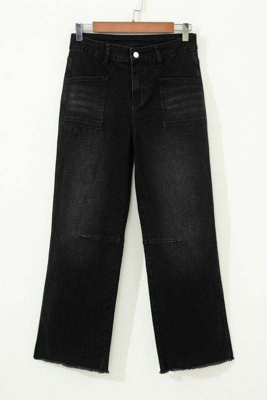 Black Frayed Cropped Straight Jeans - Loving It Shop