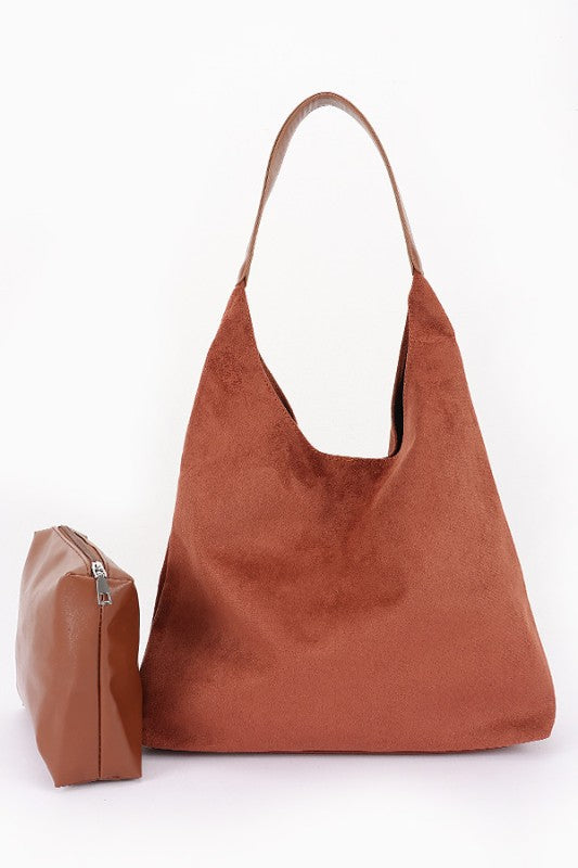 Fashion Handbag Faux Suede Oversize 2-in-1 Shoulder Bag Stylish Chic