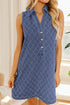 Sail Blue Rhombus Textured Collar Buttoned V Neck Denim Sleeveless Mini Dress - Loving It Shop