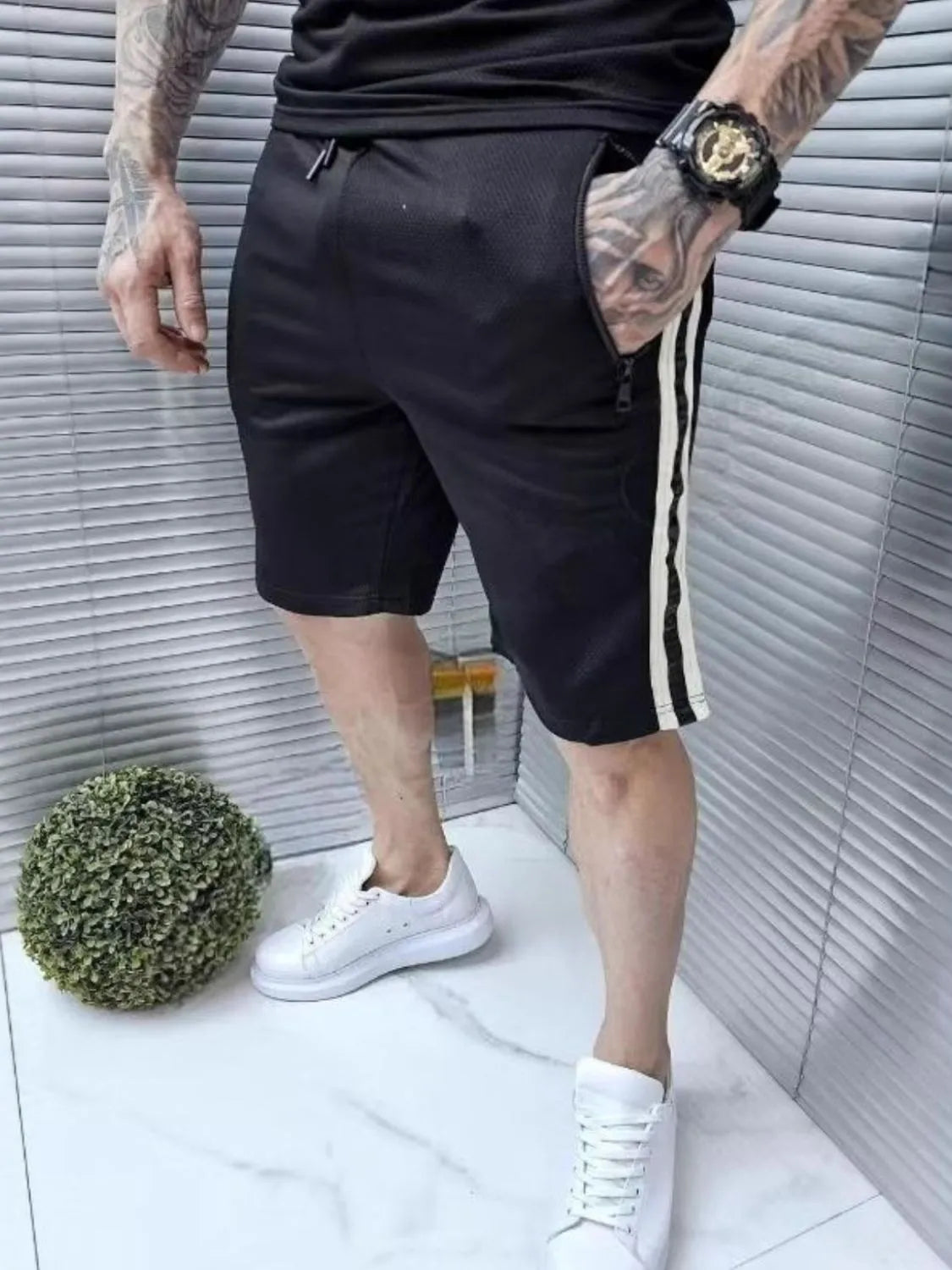 Men's Collared Neck Short Sleeve Top and Shorts Set
