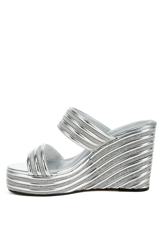 Benched Metallic Faux Leather Wedge Sandals