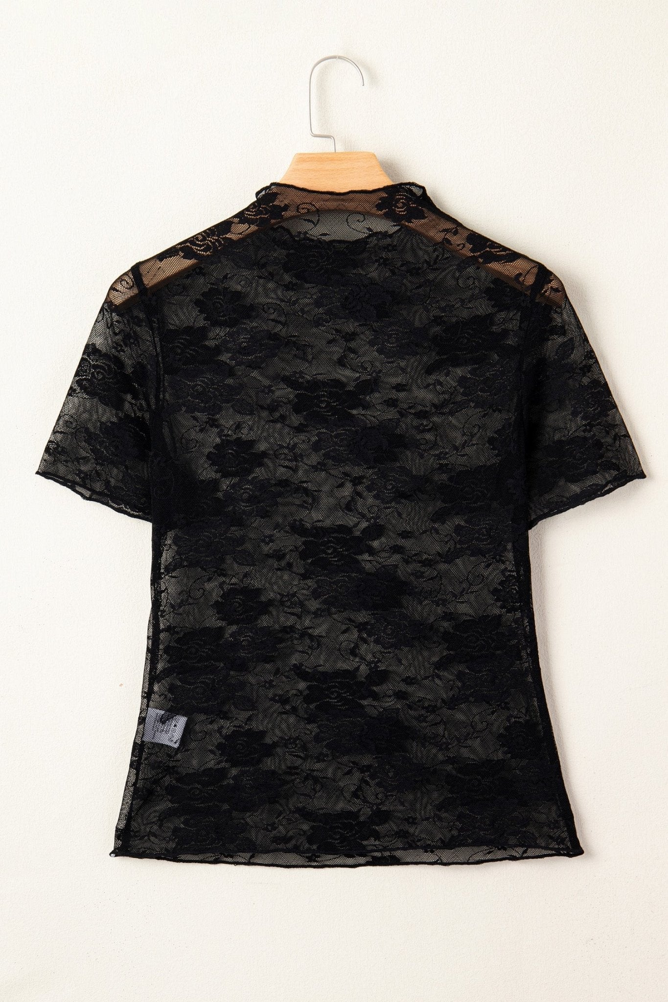 Black Floral Lace Mesh Short Sleeve Sheer Top - Loving It Shop
