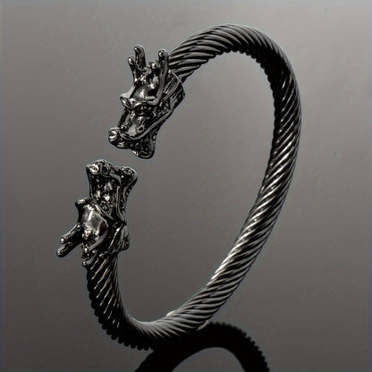 Double Dragon Copper Bracelet – Rock &amp; Hip-Hop Style, Unisex