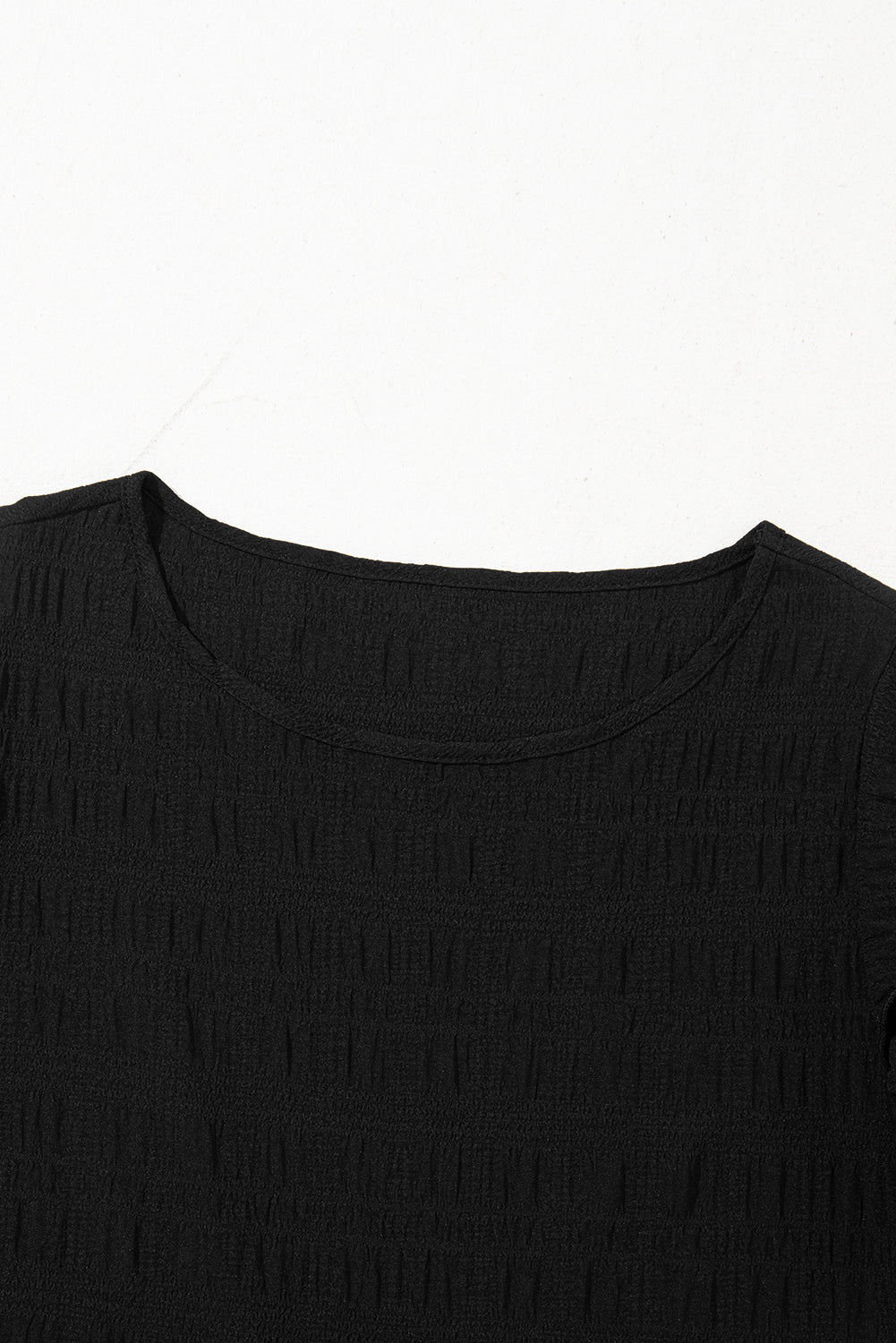 Dark Green Ruffle Sleeve Textured Smocked Blouse