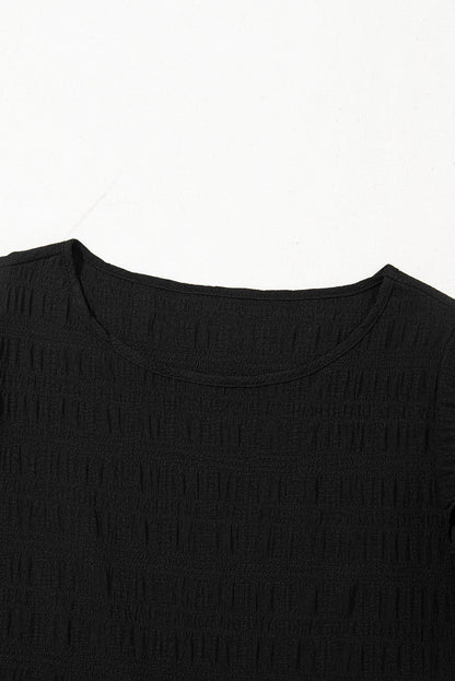 Dark Green Ruffle Sleeve Textured Smocked Blouse