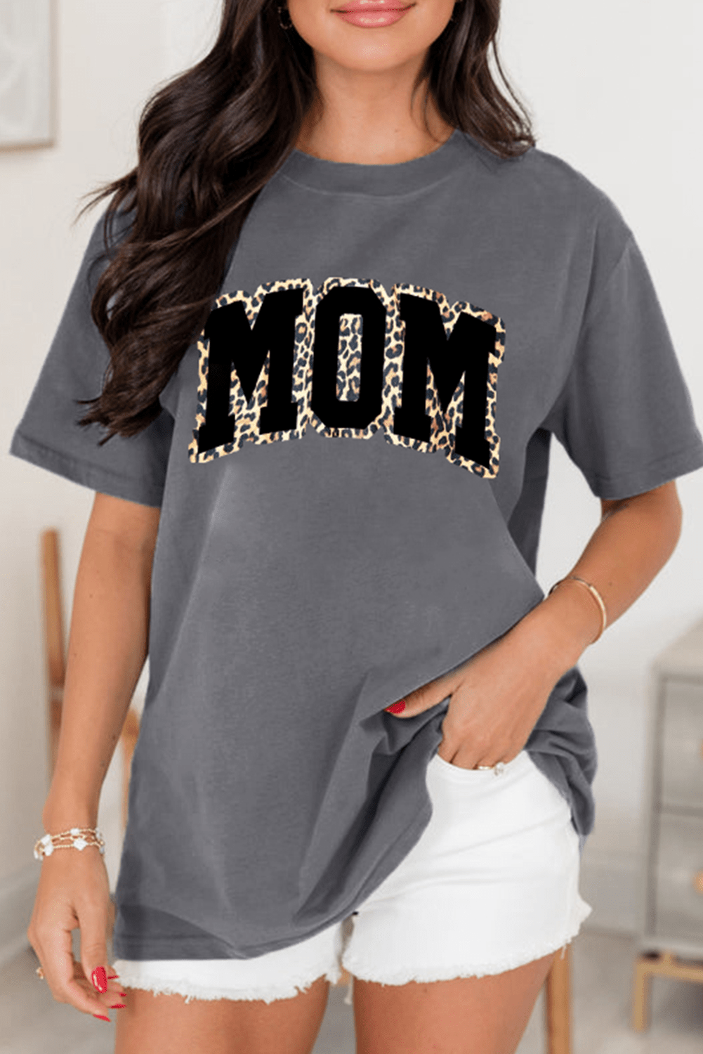 Gray Leopard MOM Graphic Crewneck Mothers Day T Shirt - Loving It Shop