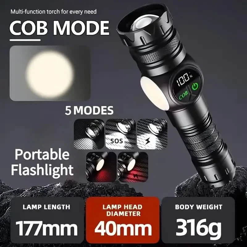 Rechargeable LED Flashlight with 5 Modes &amp; Magnetic Base – Gift Box
