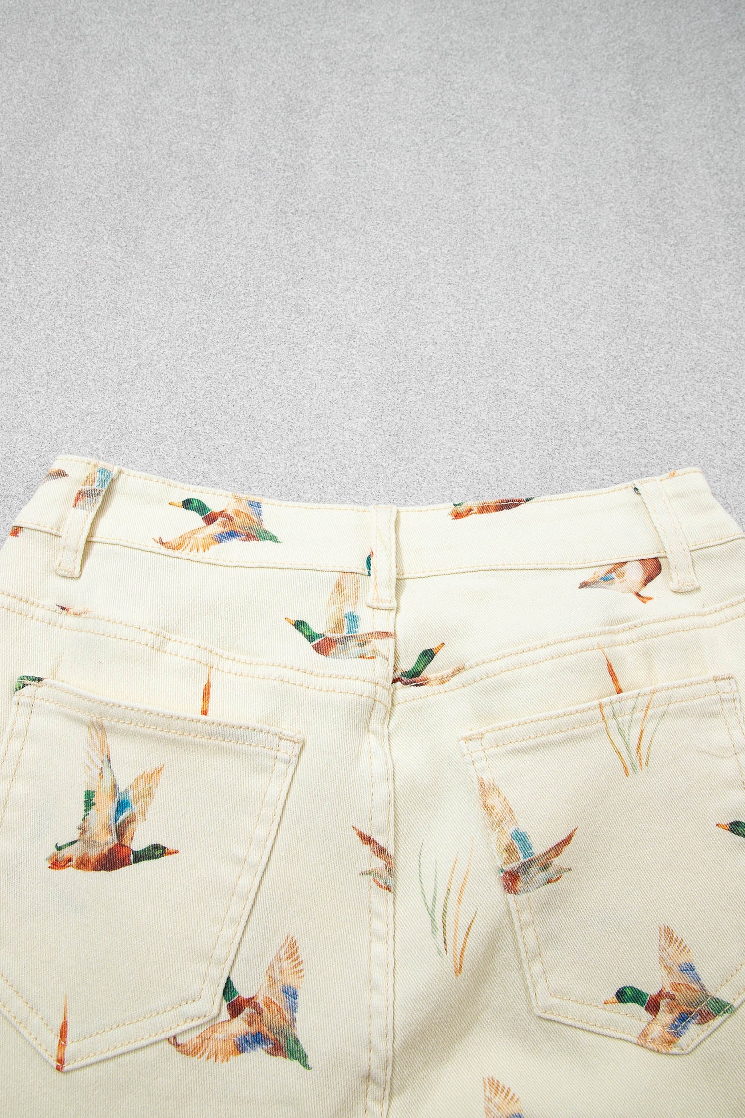 Beige Stylish Mallard Printed Cuffed Hem Shift Jeans - Loving It Shop
