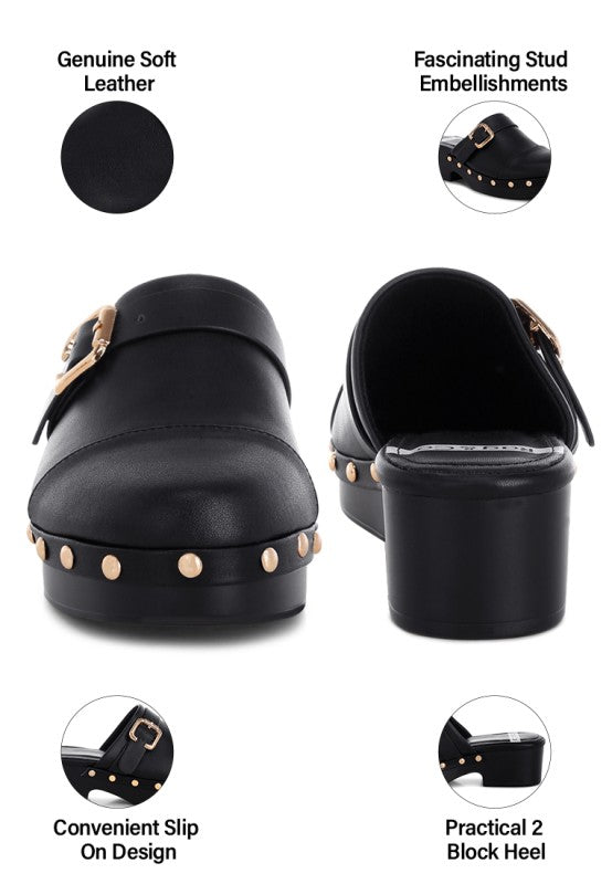Pinto Studded Genuine Leather Clogs