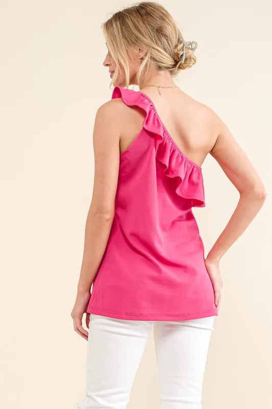 Ruffle One Shoulder Sleeveless Tank Top