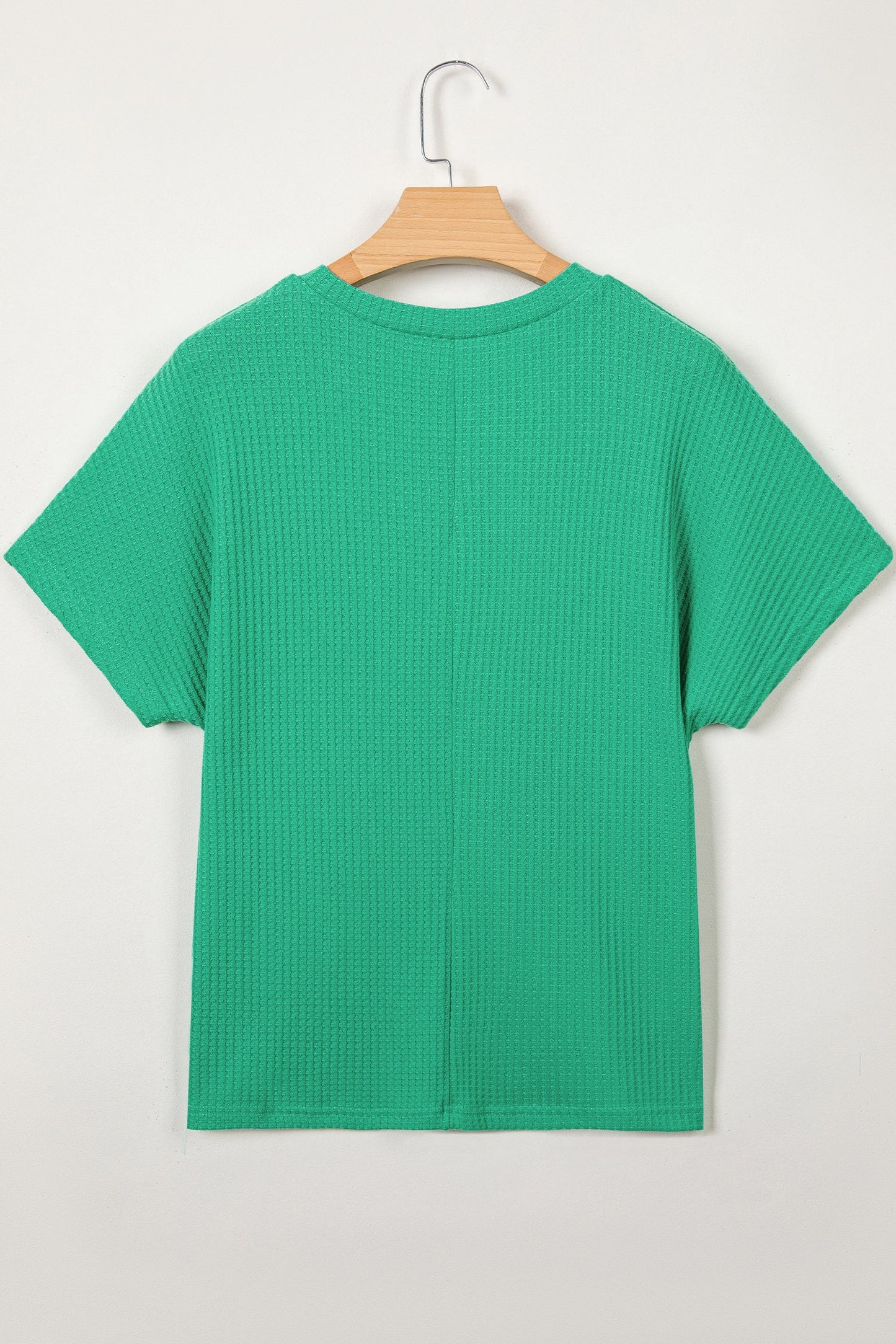 Sea Green Waffle Textured Knit Dolman Short Sleeve Loose Top
