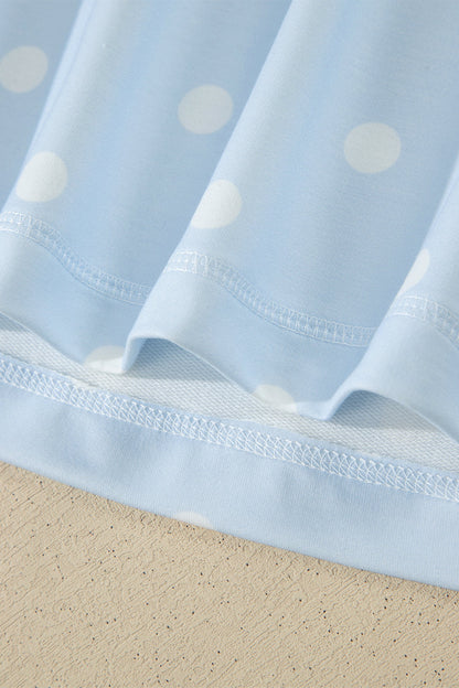 Sky Blue Exposed Seam Detail Polka Dot Loose Tee Drawstring Shorts Set