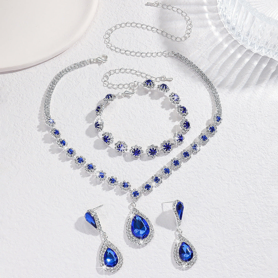 Diamond Necklace Earrings And Bracelet Three Piece Jewelry Set