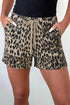 Brown Retro Leopard Print Lace - up Elastic Waistband Mid Rise Denim Shorts - Loving It Shop