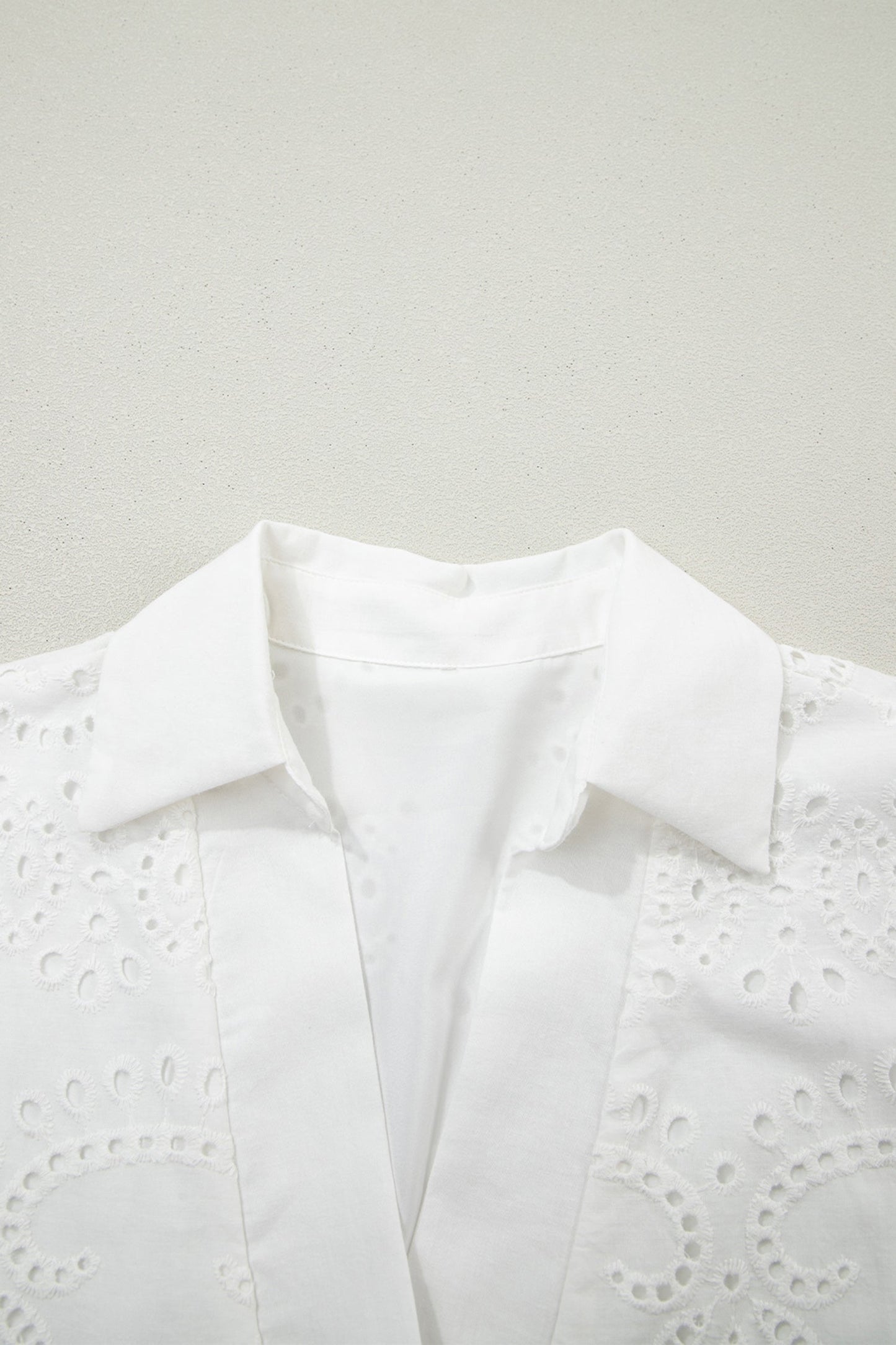 White Solid Color Eyelet Embroidered T Shirt Mini Dress