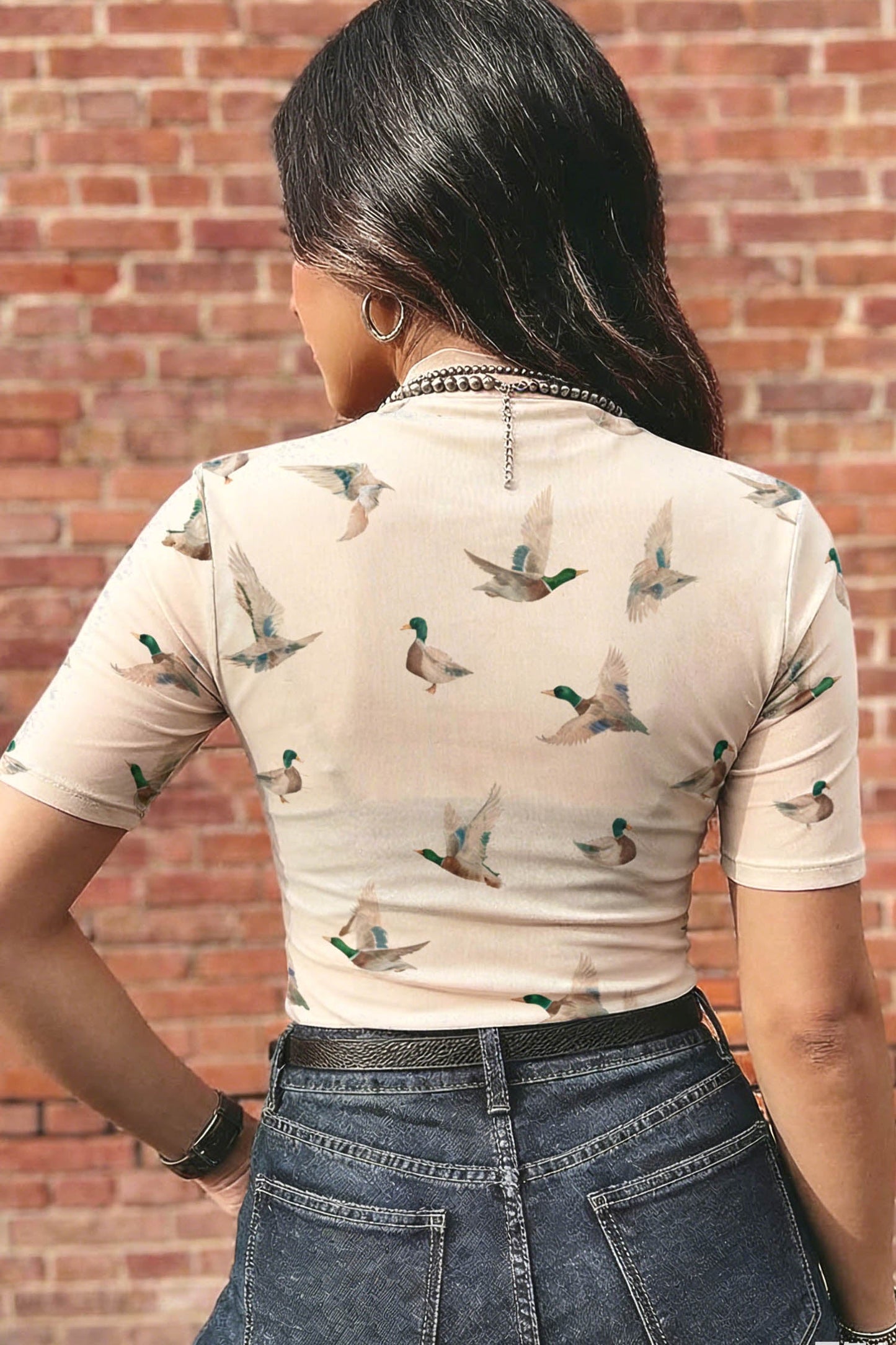 Beige Mallard Sheer Mesh Short Sleeve Top - Loving It Shop