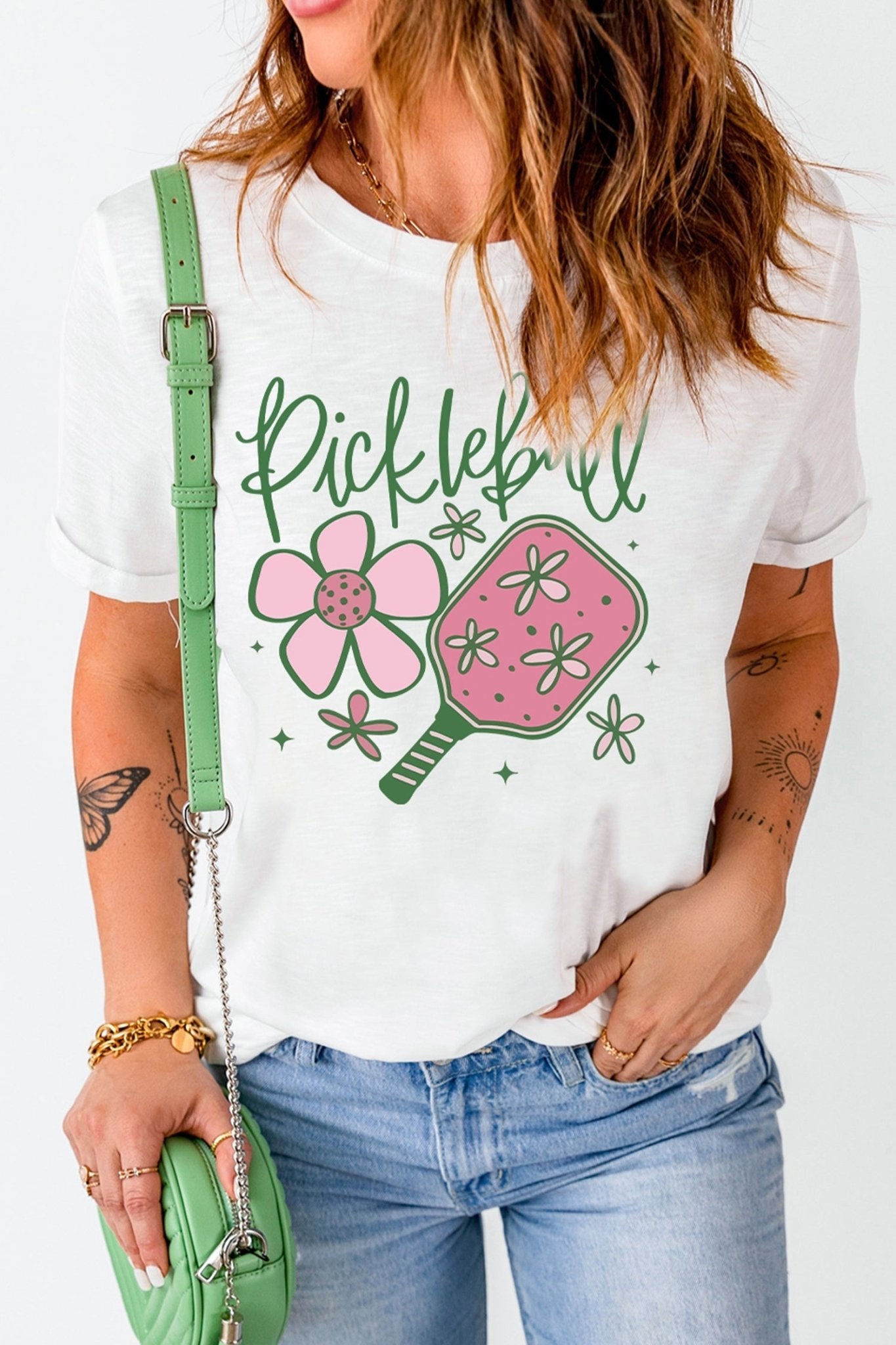 White Pickleball Sweet Flower Printed T Shirt - Loving It Shop