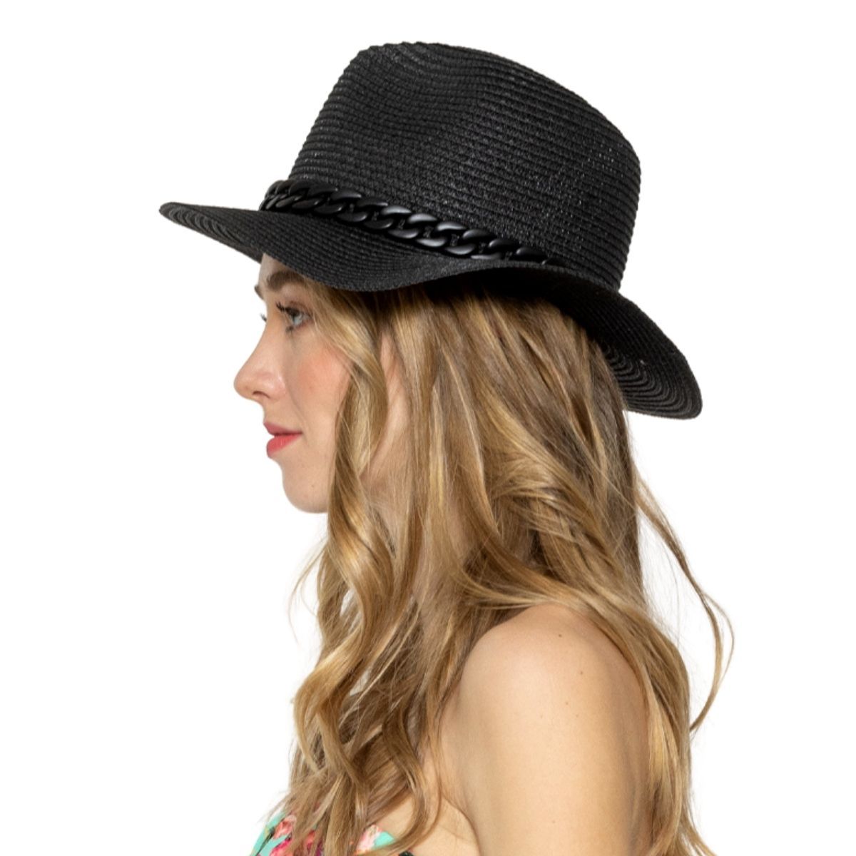 Panama Hat with Black Chain Band – Stylish Casual Accessory