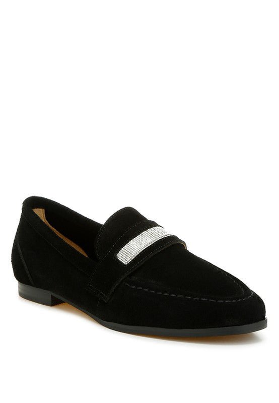 New Ode Rhinestone Penny Strap Loafers Loafers - Loving It Shop